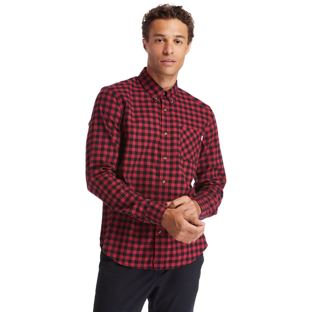 Timberland Πουκαμισα Ανδρικα Κοκκινα/Μαυρα - Back River Brushed-Cotton Oxford Check - Greece 3724819